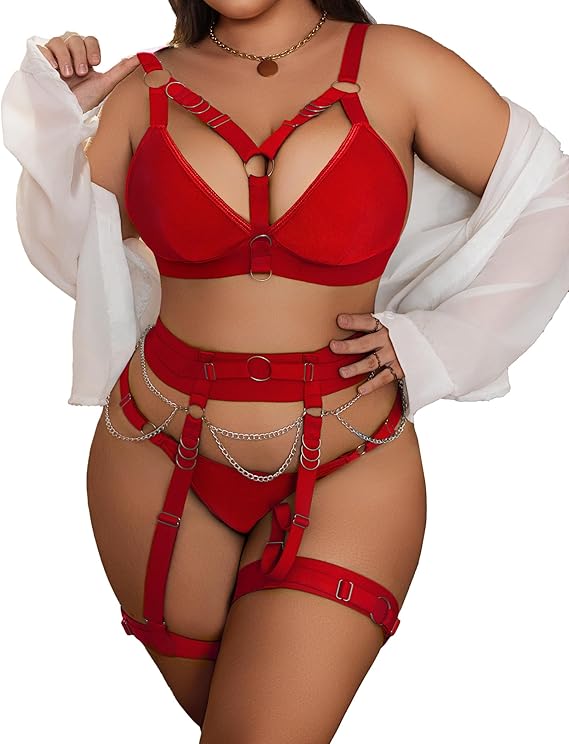 6-Piece Lingerie Set with Garter, Suspender & PU Skirt