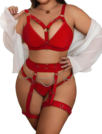 6-Piece Lingerie Set with Garter, Suspender & PU Skirt