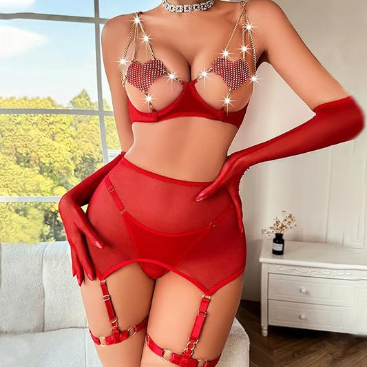 Crystal Heart Lingerie Set