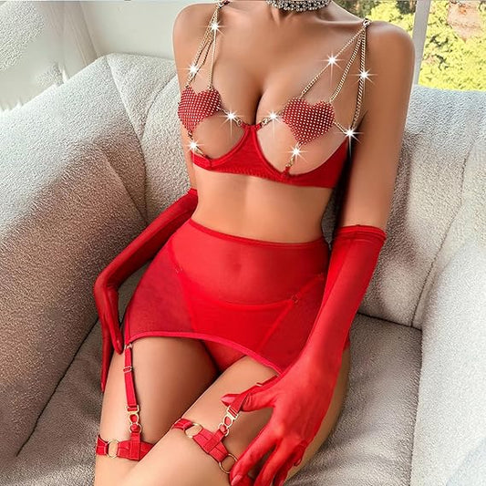 Crystal Heart Lingerie Set