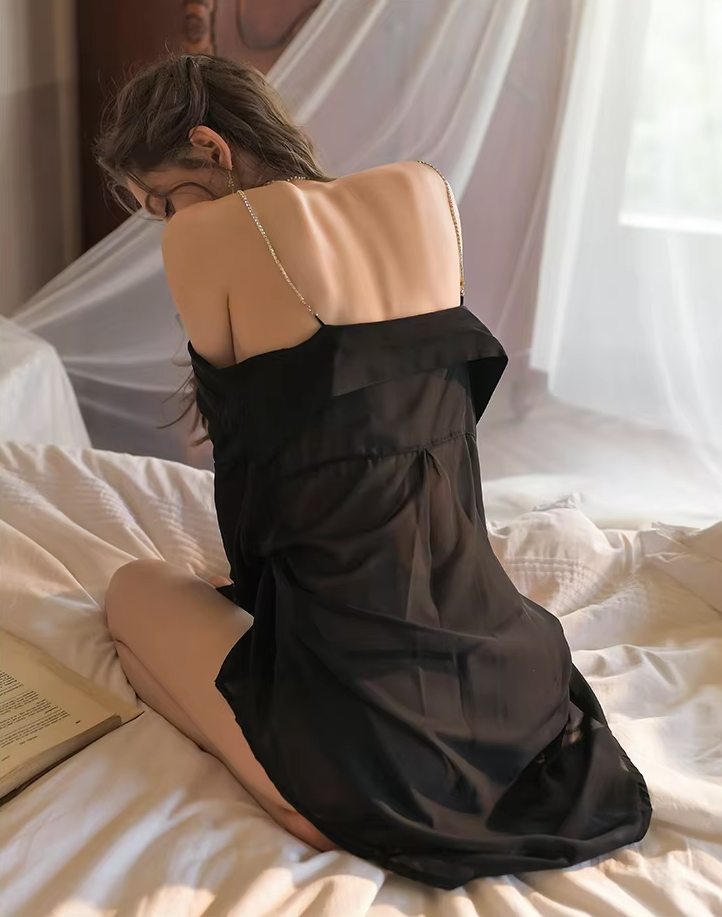Diamond Chained Strap T-Shirt Lingerie Dress